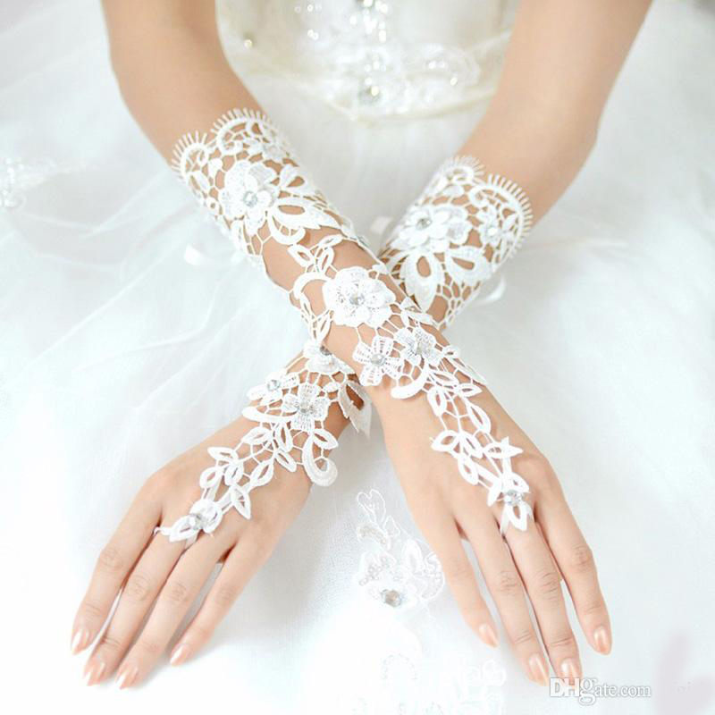 Fashion Lace Bridal Gloves White Long Fingerless Elegant Wedding Accessories Party Gloves Cheap Bridal Lace Glove