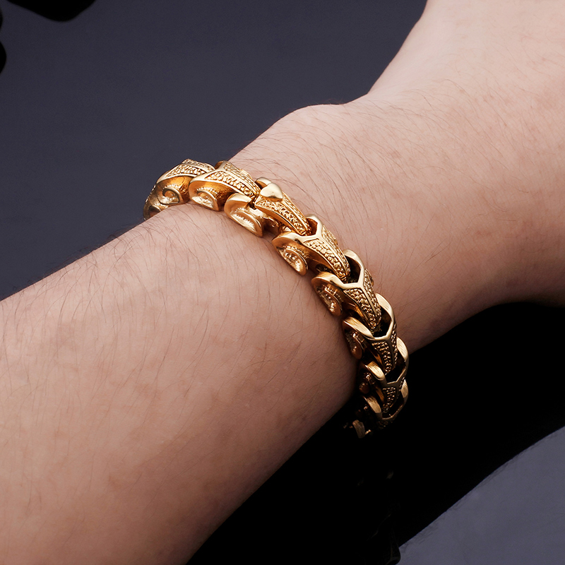 Snake Pattern Stainless Steel Bracelet Fashion Colorful Men's Ancient Silver Thick Heavy Hip Hop Rock Bangle Jewelry
