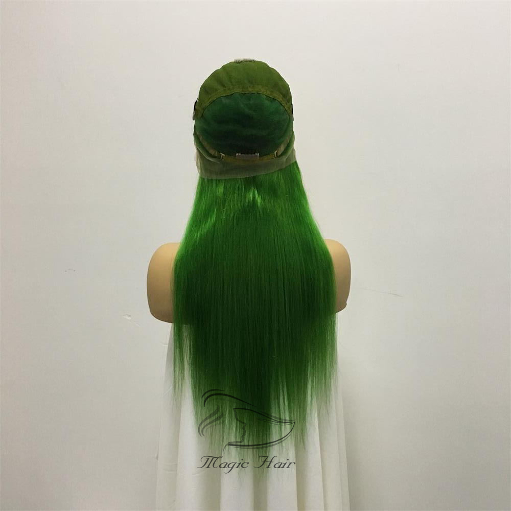 Green color Full Lace Human Hair Wigs Silky Straight Brazilian Virgin Human Hair 150 Density Lace Front wig With Baby Hair Glueless
