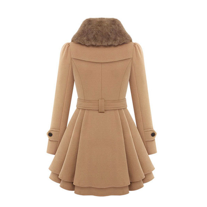 ladies woman wool blend double breasted coats casual winter autumn warm elegant a-line long sleeve long female coats