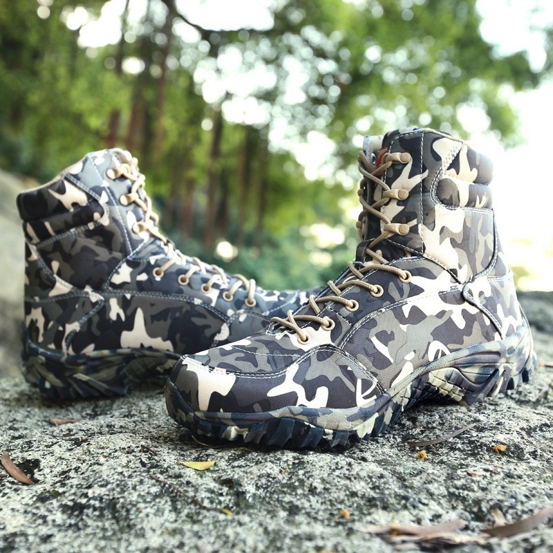 Military Tactical Boots Leather Combat Army Outdoor Hiking Shoes Travel Camping Botas Camouflage Trekking Shoes Male Ankle Boots