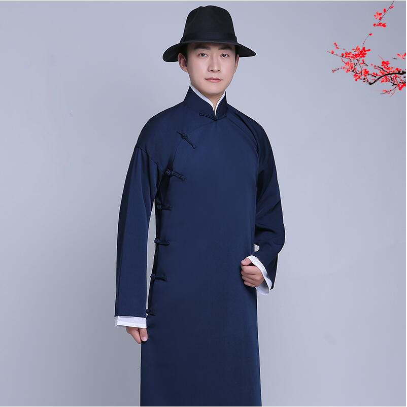 New arrival male cheongsam Chinese style costume cotton man Mandarin jacket long gown traditional Chinese Tang suit dress Ethnic Clothing