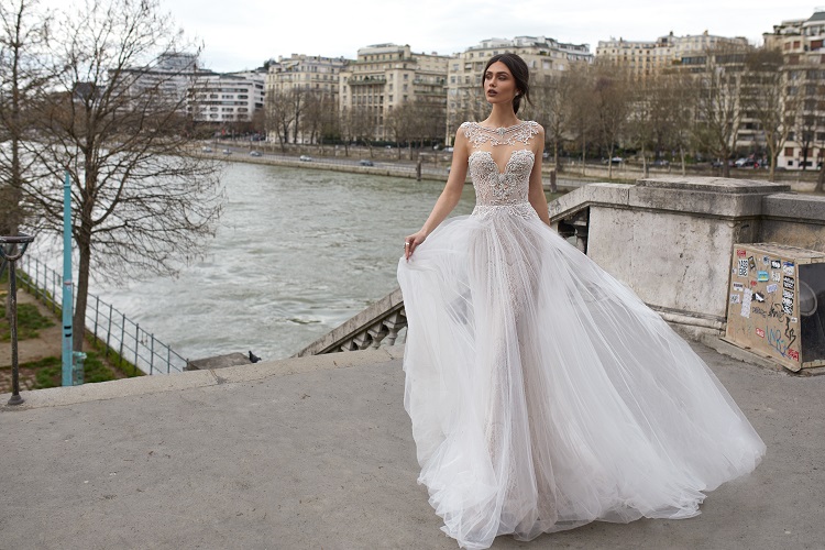 julie vino a line wedding dress jewel neck crystals bridal gowns lace vestido de novia sweep train wedding gowns custom