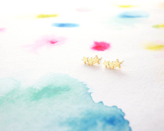 10Pairs Tiny 3 Stars Stud Earrings Three Linking Stars Earring Cute 3star teens stud earrings for women