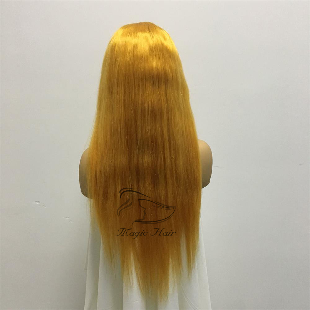 Full Lace Human Hair Wigs Yellow Color Silky Straight Brazilian Virgin Human Hair 150 Density Lace Front wig With Baby Hair Glueless