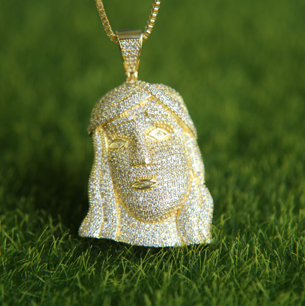 new latest design boy men jewelry iced out bling cz paved 3d shaped jesus piece pendant gold men necklace