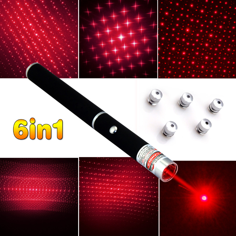 New Arrival Top Quality 6in1 5mw 650nm Red Green Blue Laser Pointer Pen Laser Flashlight + 5 Star Caps Beam Light ,Aperture - view 6