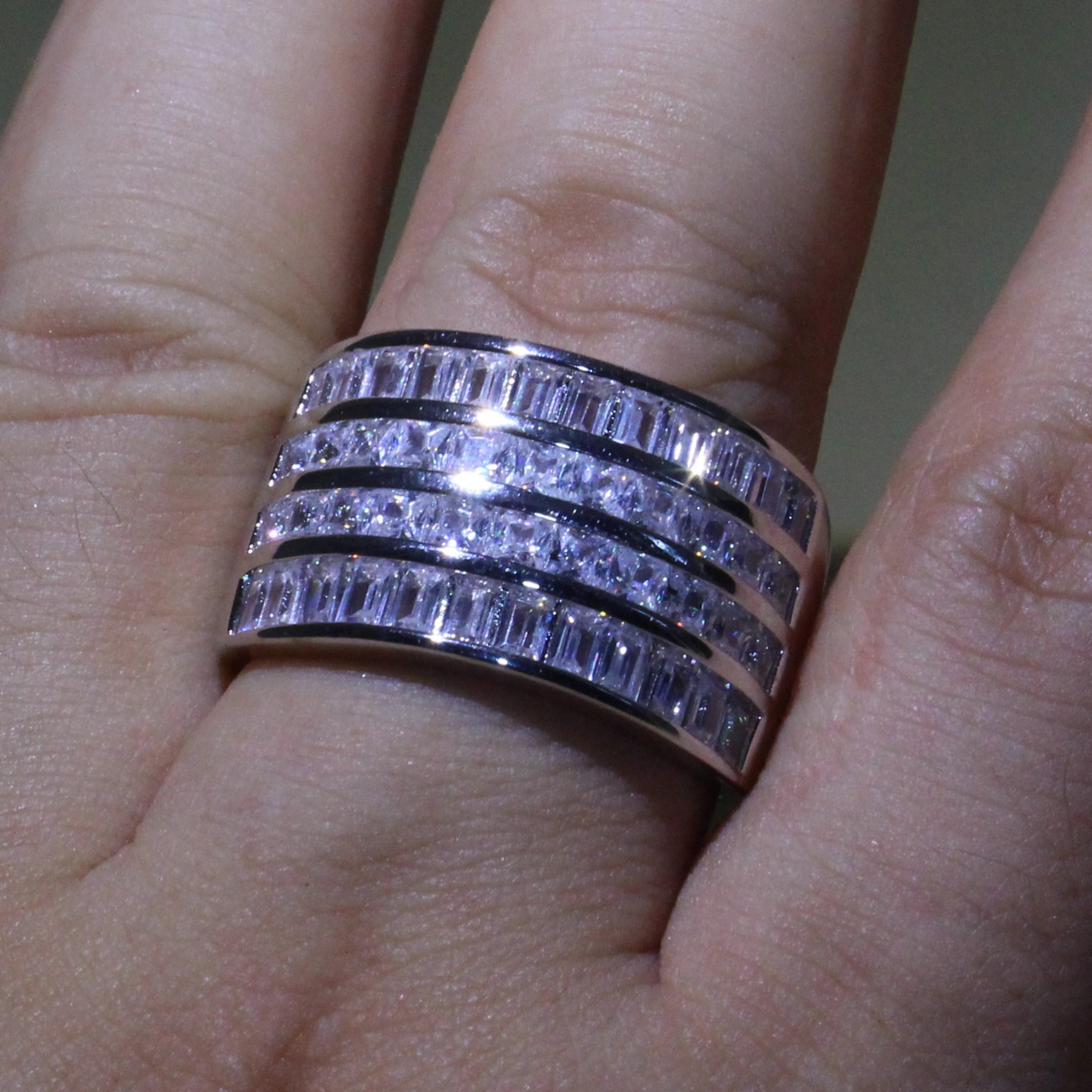 Victoria Wieck High Quality Infinity Luxury Jewelry 925 Sterling Silver Princess Cut White Topaz CZ Diamond Wedding Band Wide Ring for Women