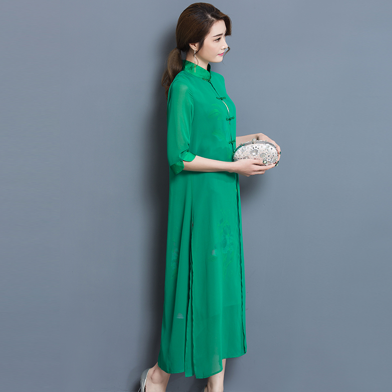 New fashion Tang suit modern traditional Chinese style gowns summer dress Qipao long green vintage cheongsam for women Ethnic clothing