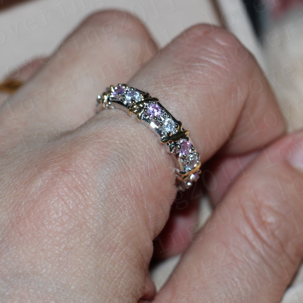 choucong Women Fashion ring Handmade pink stone Diamond 10KT White&Yellow Gold Filled Engagement Wedding Band Ring