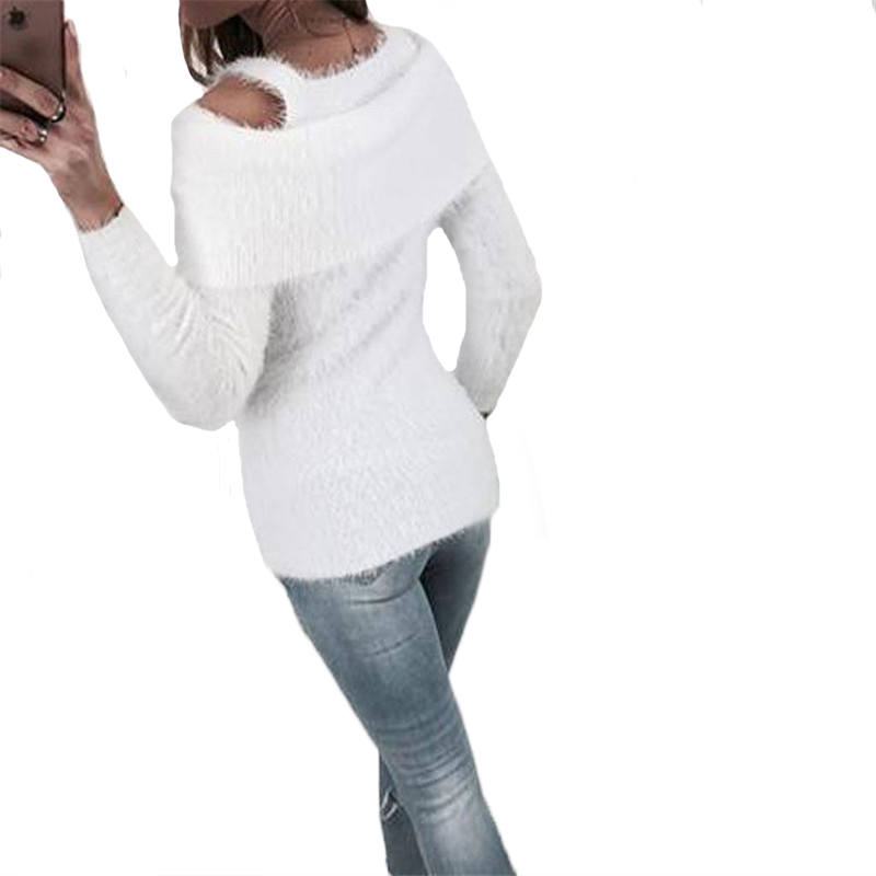 2018 newest off shoulder women sweaters fashion long sleeve autumn winter ruffles warm clothes pink white Pullover Tops sweaters C18111601