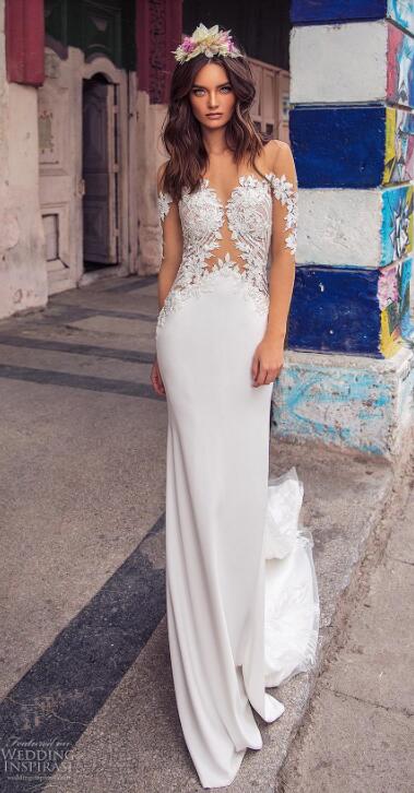 Lorenzo Rossi Mermaid Wedding Dresses Sheer Neck Long Sleeve Bridal Gowns Appliqued Beach Wedding Dress vestido de novia Custom