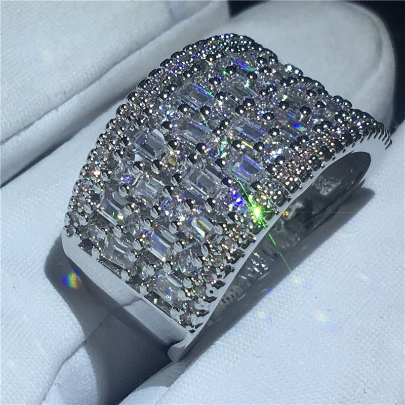 Fashion Hiphop ring T-shape Cz Crystal White Gold Filled Party wedding band rings for women Wholesale Jewelry