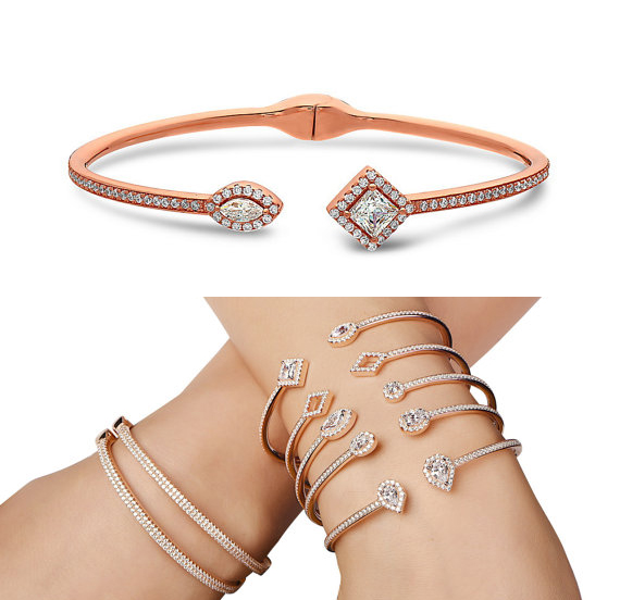 silver rose gold wedding engagement open cuff bangle fashion jewelry bridal gift elegance women ladies gift cz diamond sparking bracelet