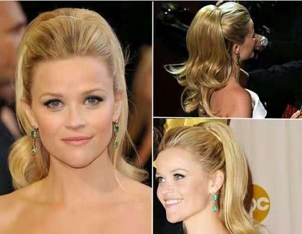 Celebrity Wavy blond human hair drawstring pony tail hairpiece clip in honey blonde fancy ponytail hair extensions 14inch 120g free ship