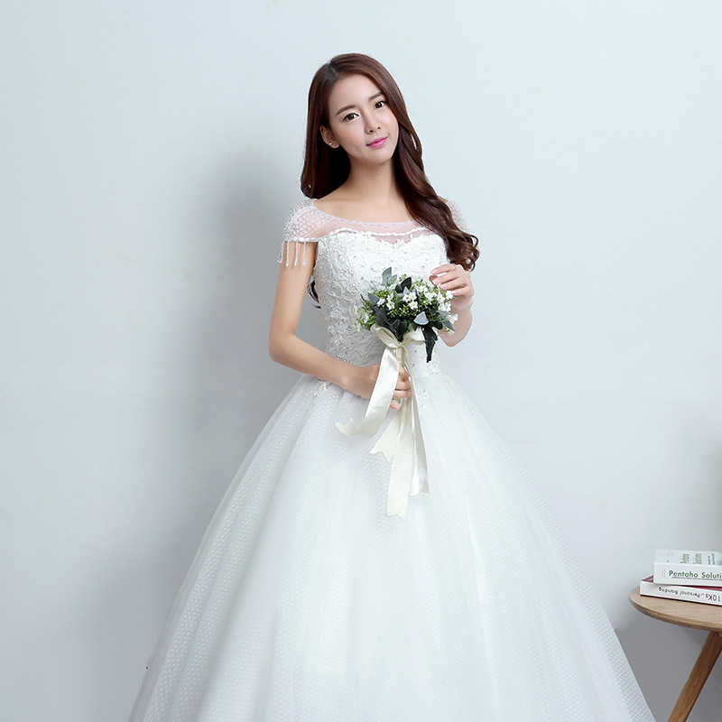 Real Photo White Fashion Classic Vestido De Noiva 2017 New Korean style Elegant Princess Sweetheart Lace with Appliques Bead