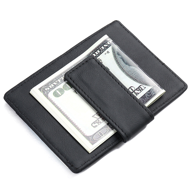 high quality fashion short ultra thin anti theft rfid magnet money clip designer top grain cowhide genuine leather men wallets