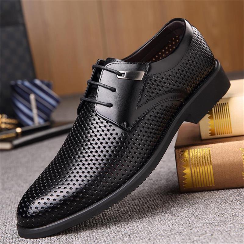 2018 High Fashion Men Shoes Ventilate Genuine Leather Lace Up Men Formal Occasions Shoes US Size 7-11 With Free Shipping