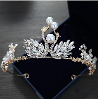 Wedding Tiara Pearls Queen Rhinestone Crystal Tiara Crown Pageant Hair Accessories Bridal Headpiece Discount For Wedding Dresses Cheap