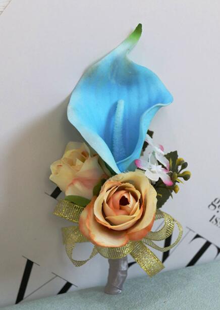 Boutonniere Wedding Corsages and Boutonnieres Ribbon Roses Callas Silk Flower Boutonnieres Groom Men Mariage Wedding Accessories