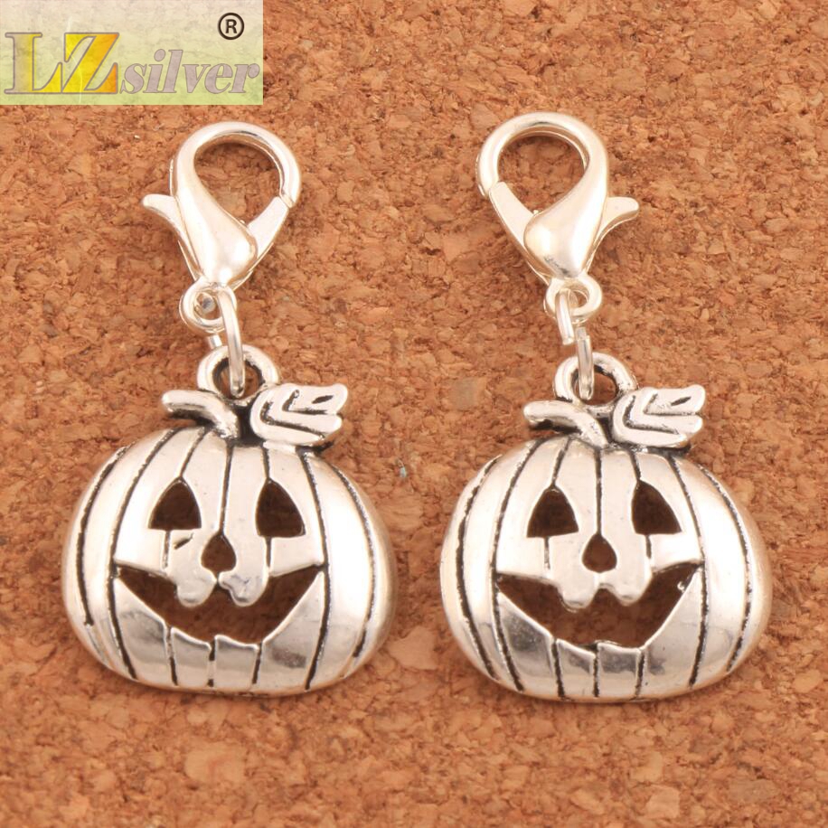 100pcslot Halloween Pumpkins Lobster Claw Clasp Charm Beads 323x159mm Antique silver Jewelry DIY C1098