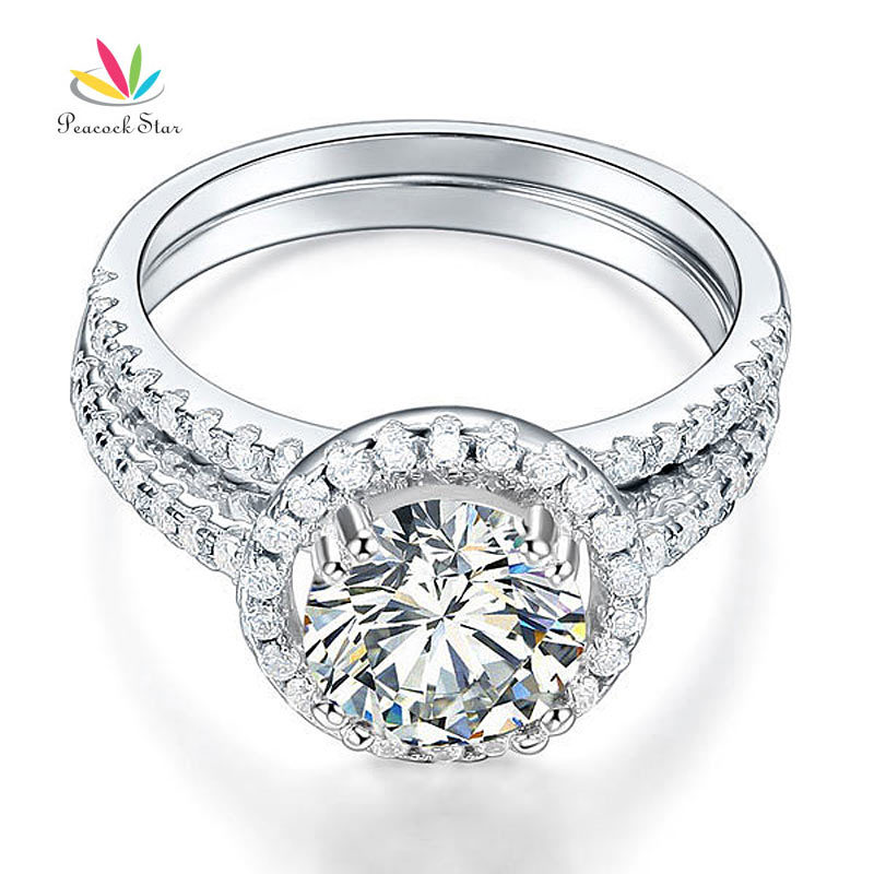 Peacock Star Solid 925 Sterling Silver Wedding Anniversary Engagement Halo Ring Set 2 Ct Wedding Jewelry CFR8218 D18111405