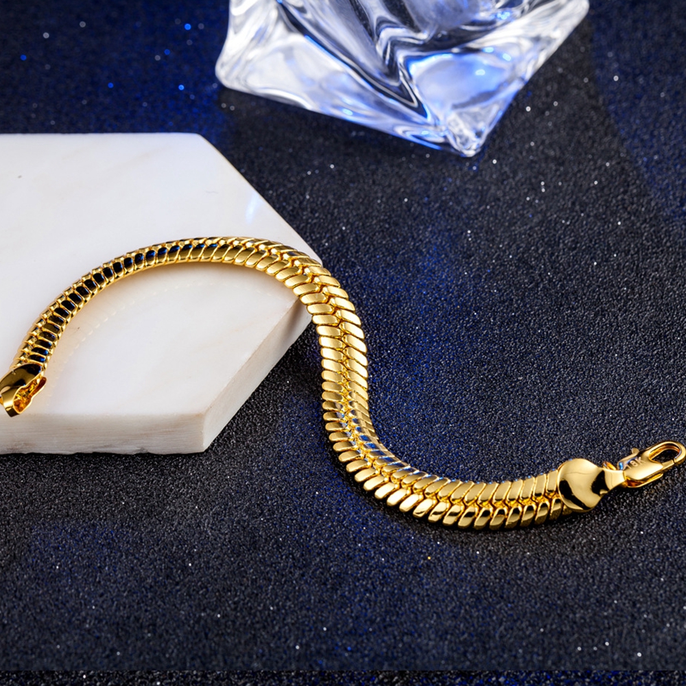 Herringbone Bracelet Stamped Solid 18k Yellow Gold Filled Mens Bracelet Jewelry Gift 83 Inches Long