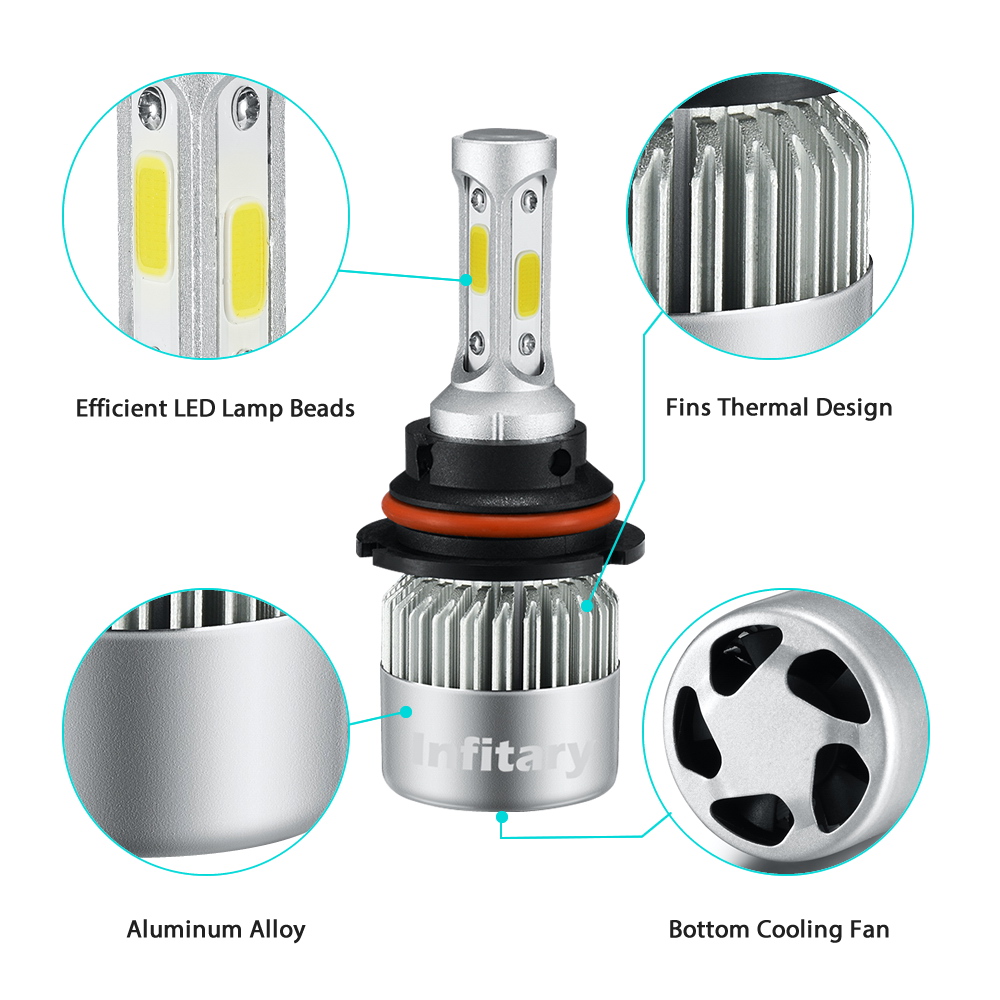 2Pcs Infitary 9004 HB1 LED Car Headllight Hi-Lo beam Light 72W 8000LM 6500K 12V/24V Auto Headlamp Lamps