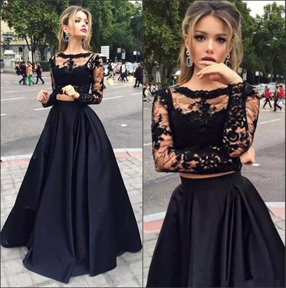2018 New Black Cheap Two Pieces Prom Dresses Sheer Long Sleeves Lace Top Satin A line Floor Length Evening Dresses Q83, Purple
2018 New Black Cheap Two Pieces Prom Dresses Sheer Long Sleeves Lace Top Satin A line Floor Length Evening Dresses Q83, Purple