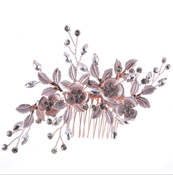 Rose Gold Wedding Bridal Bridesmaid Silver Handmade Rhinestone Pearl Hair Combs Headband Masquerade Hair Accessories Headpiece Fascinators