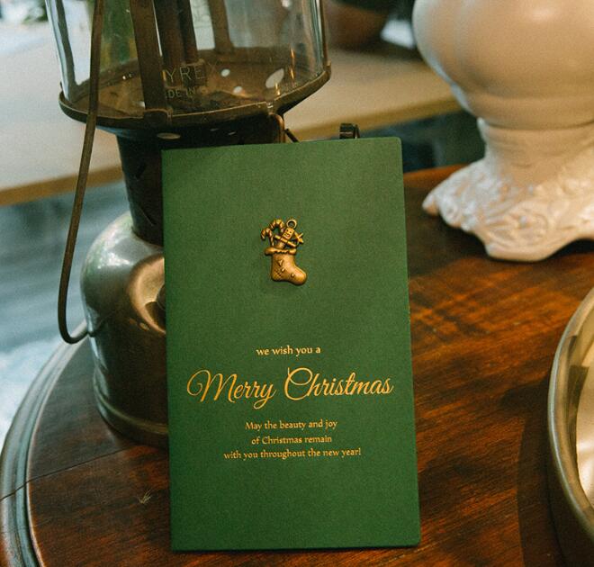Greeting Cards Merry Card Retro Metal Elk Xmas Tree Christmas Gift Folding Green With Envelope