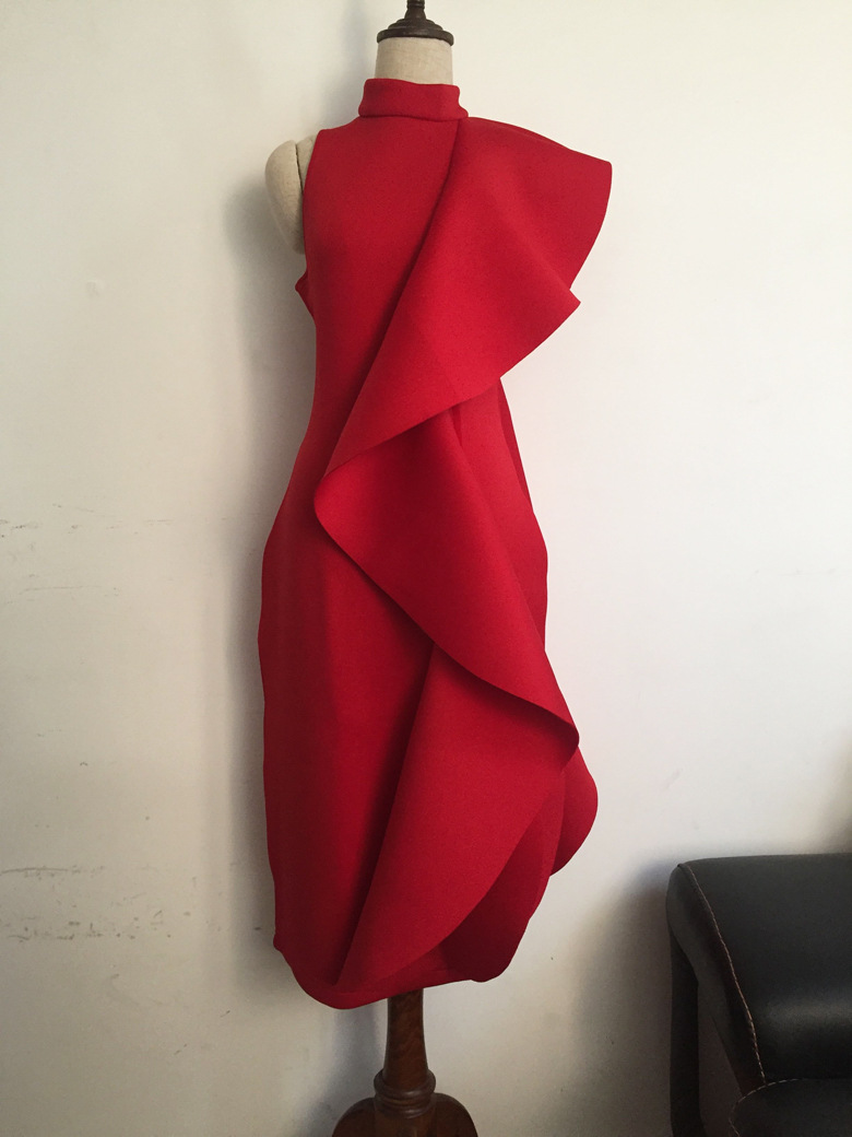 Fashion High Neck Sexy Knee Length Prom Evening Dresses New Ruffle Sheath Formal Party Dresses Black Dark Red Royal Blue In Stock