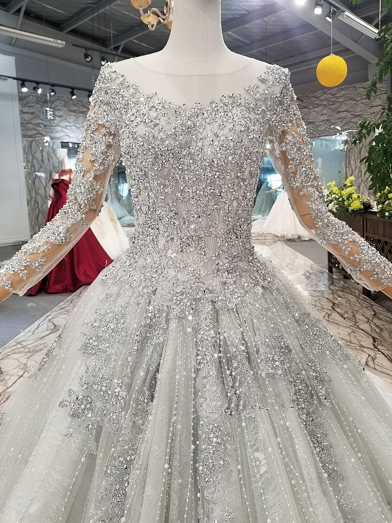 Stunning Long Sleeve Dresses Beadings Laceup Sequins Lace Wedding Bridal Gowns Real Pictures 0521