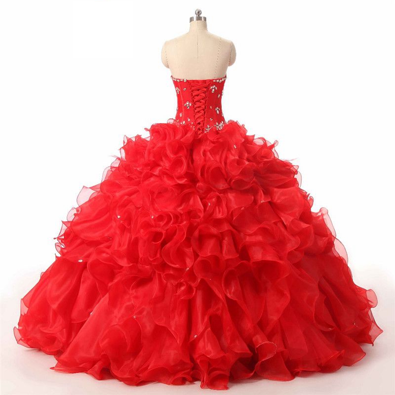 New Beautiful Red Quinceanera Dresses Beaded Party Prom Formal Floral Print Ball Gowns Vestidos De 15 Anos QC1476