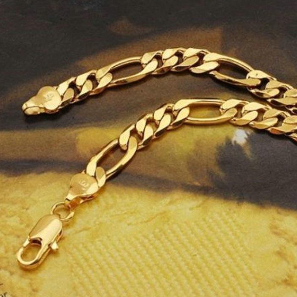Jewelry Set Classic Style 18k Yellow Gold Filled Figaro Necklace Bracelet Womens Mens Accessories Solid Fashion Gift