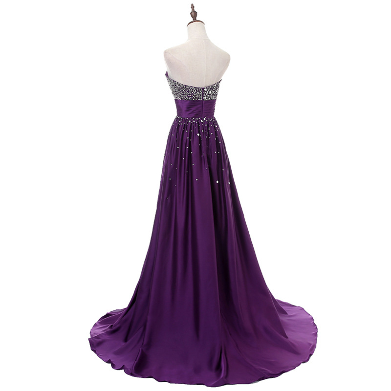 2018 New Cheap Purple Evening Dresses Beaded Crystals Sleeveless Formal Prom Party Celebrity Gowns QC1140