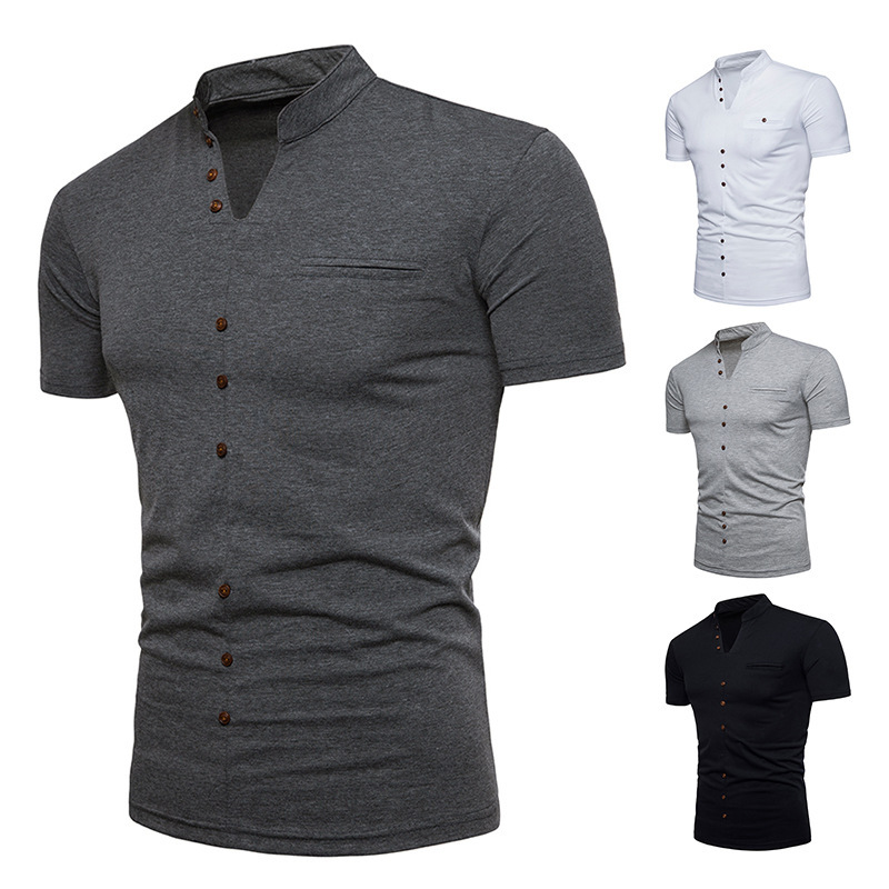 Men' fashion Henry collars short-sleeved V-collar buttons solid T-shirt summer creative new style jacket half cuff, Gray
Men' fashion Henry collars short-sleeved V-collar buttons solid T-shirt summer creative new style jacket half cuff, Gray