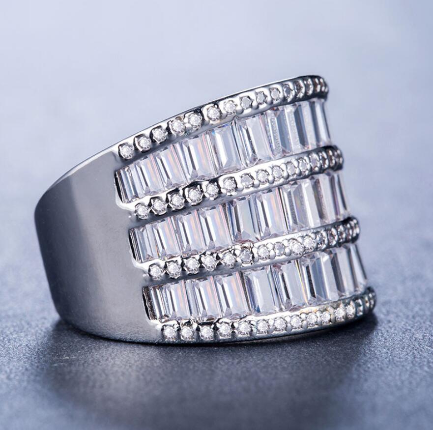 Victoria Wieck Luxury Jewelry Wide Ring for Women 925 Sterling Silver &White Gold Plated Princess White Topaz CZ Diamond Party Wedding Rings