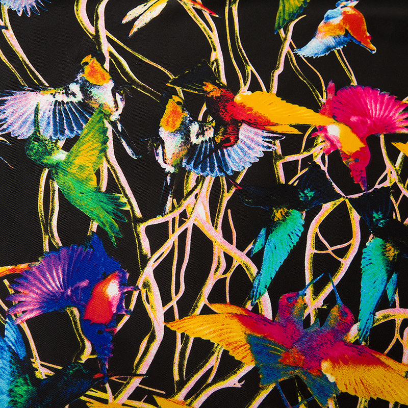 Joker Black Square Twill Women Animal Print Scarf Foulard Femme Echarpe En Soie Bird Large Silk Scarves Dropshipping 130*130CM