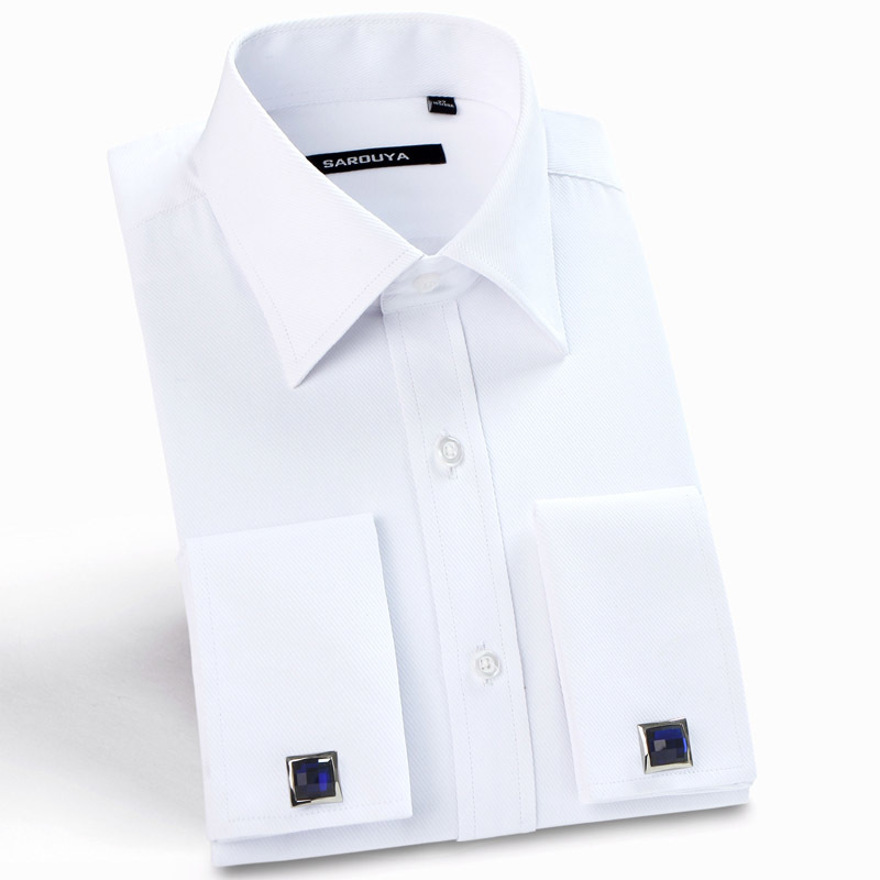Mens French Cuff Solid Dress Shirts Spread Collar Long Sleeve Regular Fit Formal Business Twill Shirt with Cufflinks, Fs71