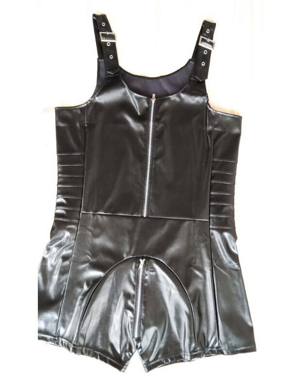 MOONIGHT PU Leather Men Sexy Playsuit Faux Latex Male Erotic Stage Costume Sex Lingerie Adult Products