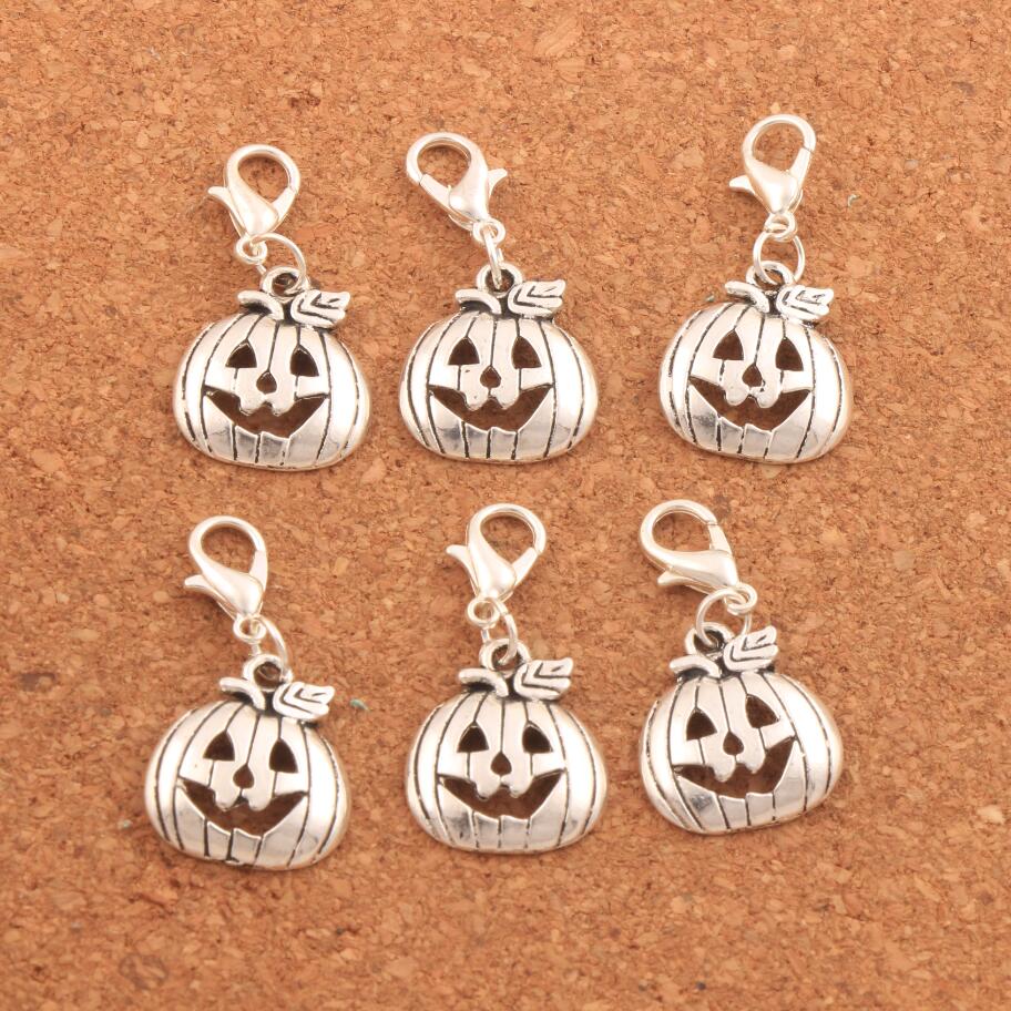 100pcslot Halloween Pumpkins Lobster Claw Clasp Charm Beads 323x159mm Antique silver Jewelry DIY C1098