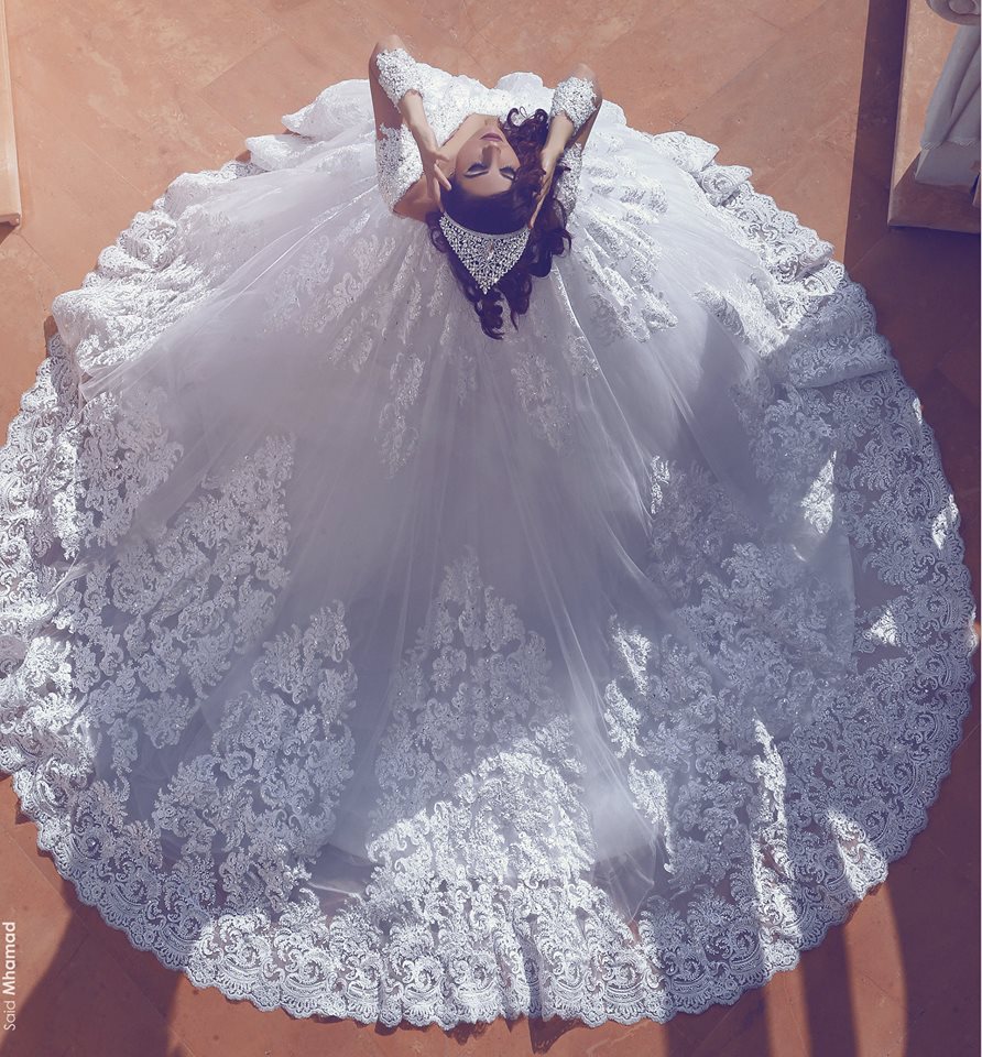 Mhamad Lace Said Ball Gown Dresses Deep V Neck Sequined Beaded Court Train Wedding Dress Bridal Gowns Vestido De Novia s estido