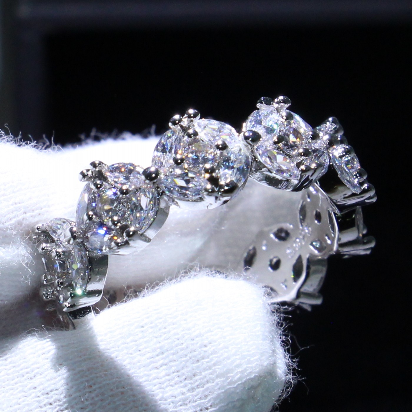 Sterg Sier Marquise Topaz Eternity Stackable Wedding Ring for Women