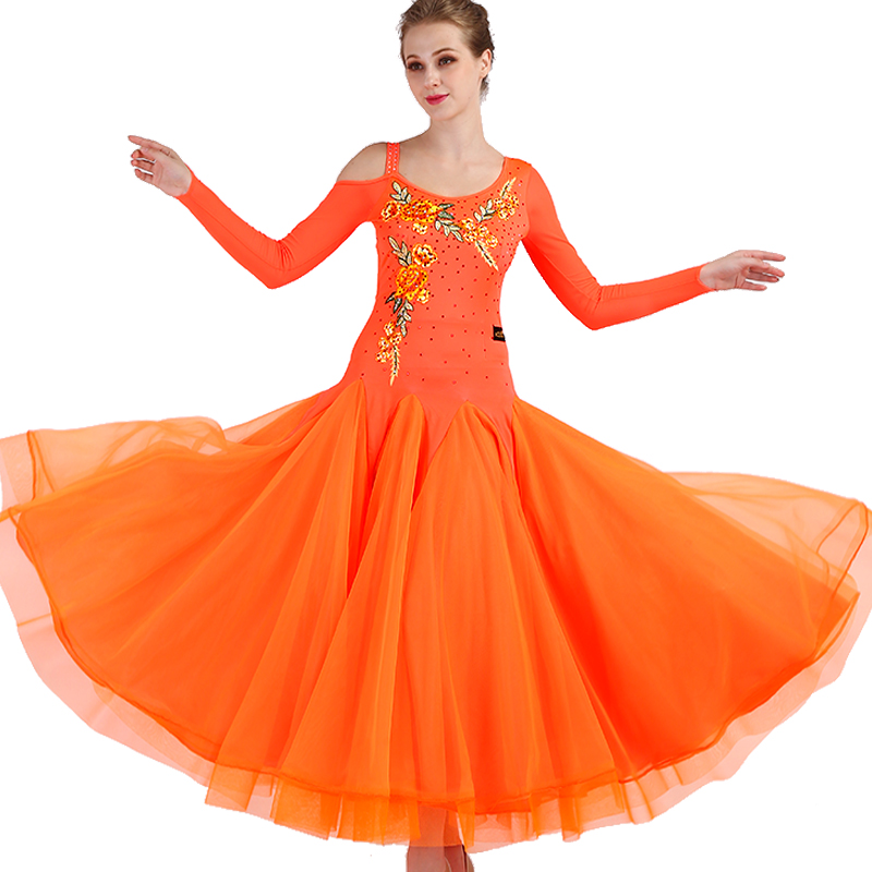 2018 Customized Ballroom Dance Competition Dresses Standard Dance Dresses Ballroom Dress D0446 Long Sleeve Rhinestones Orange Big Hem
2018 Customized Ballroom Dance Competition Dresses Standard Dance Dresses Ballroom Dress D0446 Long Sleeve Rhinestones Orange Big Hem