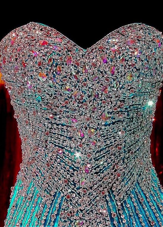 Real Pictures Bling Crystal Mermaid Prom Dresses Sweetheart Sweep Train Luxury Evening Gowns Light Blue Formal Dress party Evening Wear