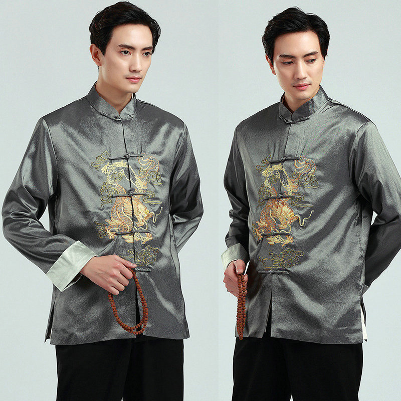 vintage Classical traditional Chinese clothing for men long sleeve jacket New Year Gift Party tang suit men's Chinese top ethnic clothing