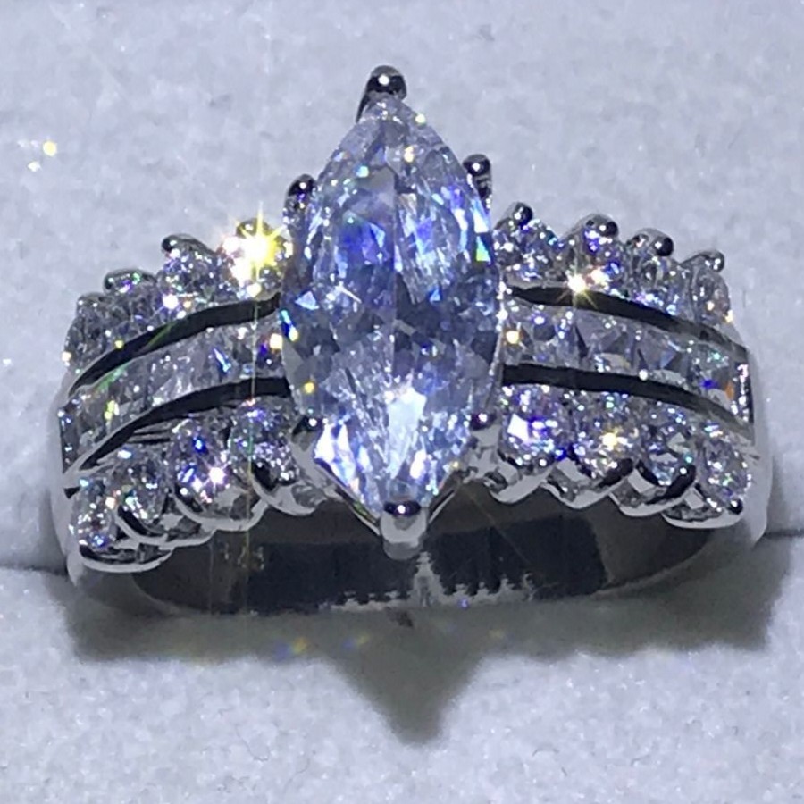 Size 6-10 Hot Luxury Jewelry 925 Sterling Silver Marquise White Topaz Stunning Diamond Female Party Women Wedding Band Ring For Lovers' Gift