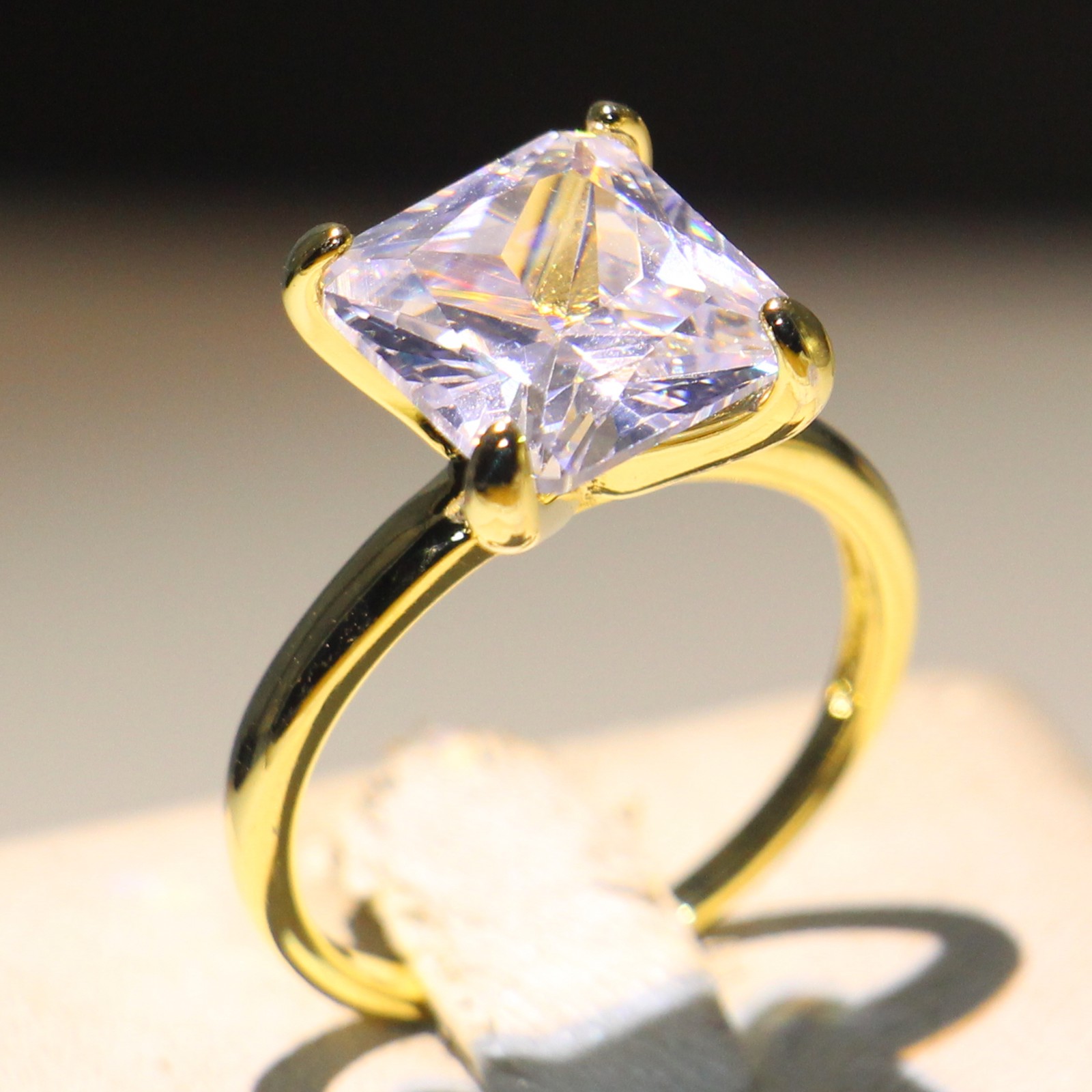 Sterg Sier & Gold Filled Emerald Cut White Topaz CZ Dia Solitaire Wedding Band Ring for Women