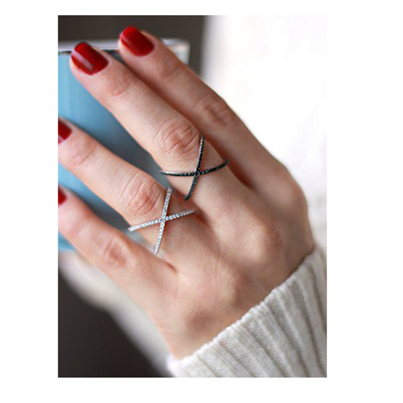 Women Rings Double Layer Cubic Zircon X Shape 925 Sterling Silver Jewelry Criss Cross Ring CZ Girls Long Rings D18111306